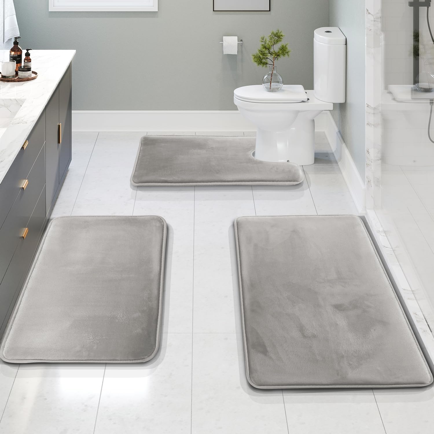 Velona 3-Piece Memory Foam Bath Mat Set